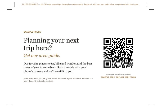 The Guest Kit's printable QR card for an area guide
